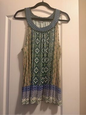 Daniel Rainn Inez Green High Neck Patterned Top StitchFix XXL